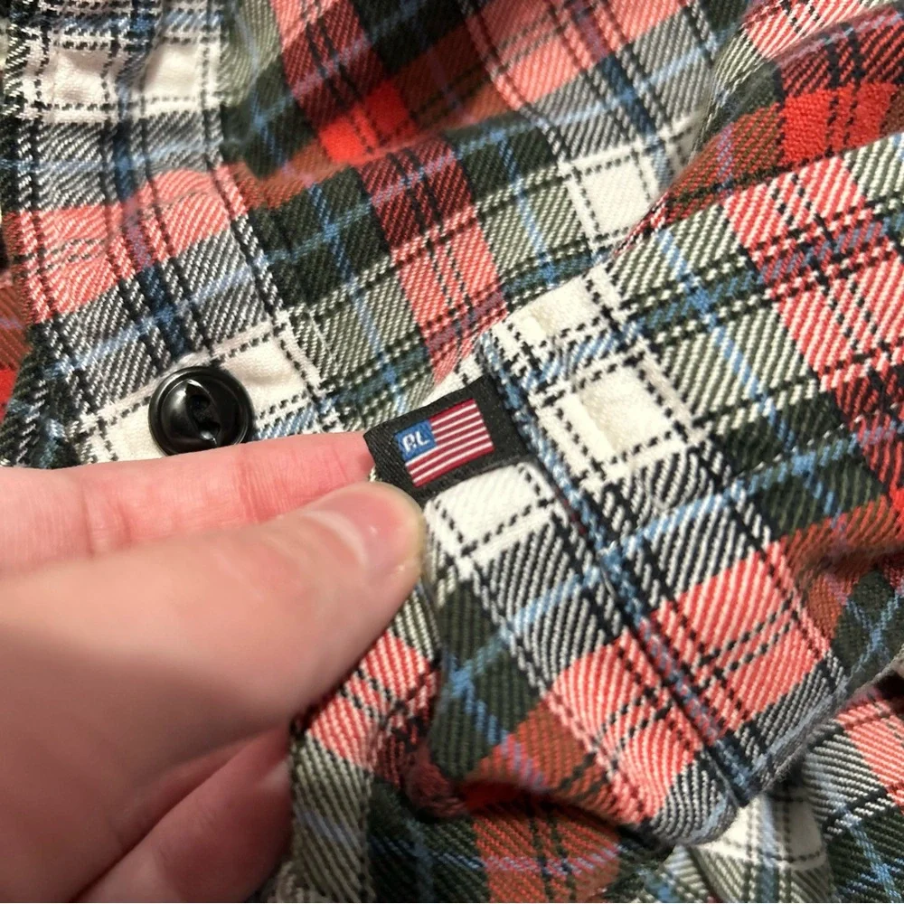 Ralph Lauren Polo Jeans Red White Plaid Cotton Flannel Button Down Shirt XL